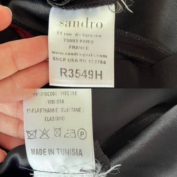 SANDRO Paris Burgundy Black Colour Block Long Sleeve Shift Dress Size 1 - Picture 11 of 15